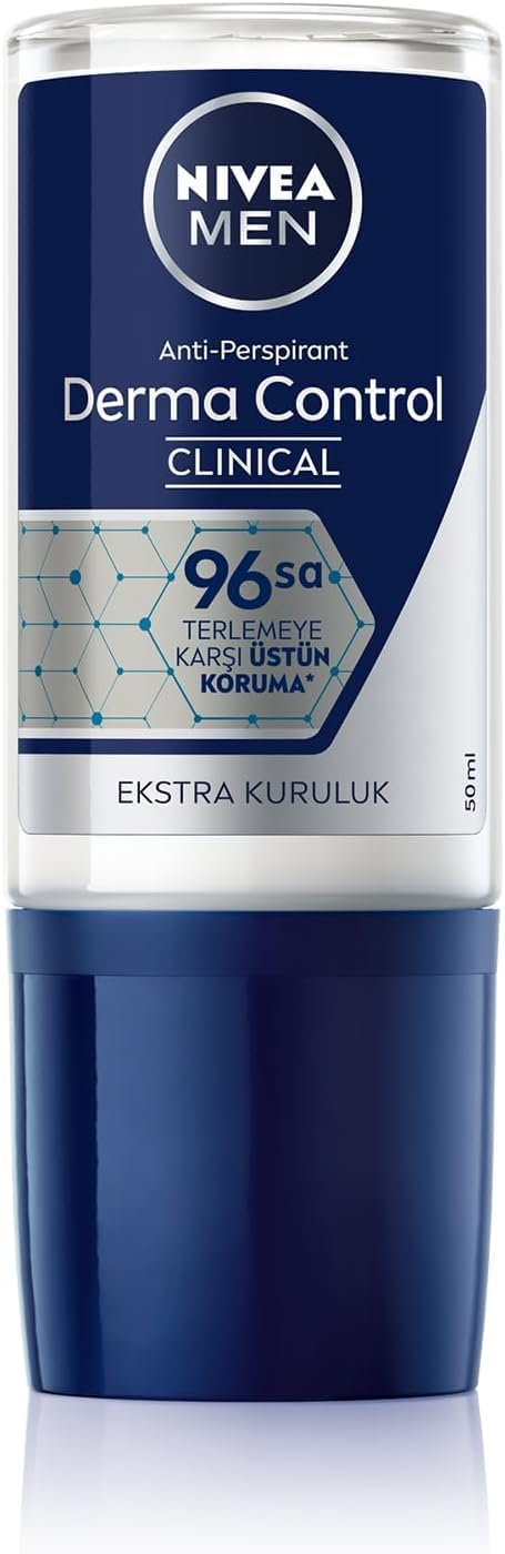 NIVEA MEN Mens Roll on Deodorant Derma Control Clinical 50 ml,96 hours superior protection, Anti-perspirant, Vitamin C, Extra Dryness