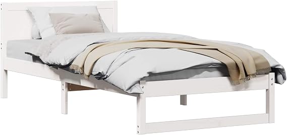 vidaXL Bed Frame with Headboard White 80 x 200 cm Solid Pine Wood, Stylish Bedroom, Modern Bed Frame, Durable Pine Wood, Minimalist Design, Functional Furniture for Chic Master Room, Solid Support