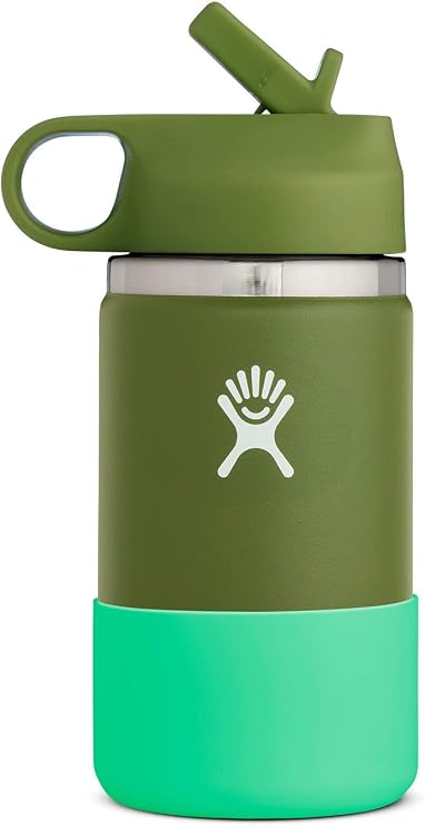 Hydro Flask 12 oz. Kids Wide Mouth Water Bottle with Straw Lid- Stainless Steel, Reusable, Vacuum Insulated