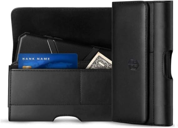 AH Premium Men's Leather Belt Pouch Phone Holder - Cell Phone Loops Belt Holster Bag, Loop Leather Case for Samsung Galaxy S7, iPhone 6 6S 7 8 X 11 12, Fits Otterbox Carrying Case (Medium)
