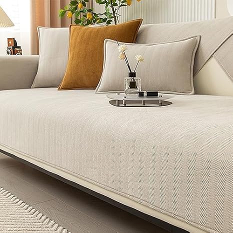 Funny Sofa Cover, Fuzzy Couch Cover, Herringbone Chenille Fabric Furniture Protector Sofa Cover, Cosy Solid Colour Non-Slip Couch Cover (Beige,70 * 180cm)