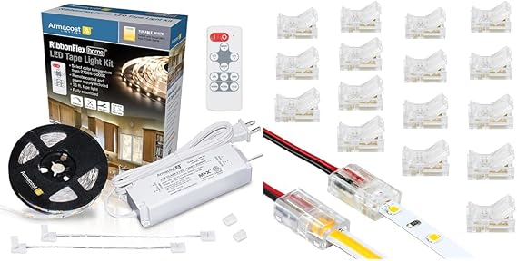 Armacost Lighting 421501 16 ft Tunable White LED Tape Light Kit with Remote and 566021 18 pk LED Wire to Tape Connectors