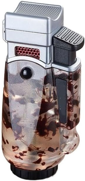 4 Jet Flame Windproof Torch Butane Lighter,Portable Large Capacity Visible Fuel Window, Adjustable Flame,Men's Gift(Silver)