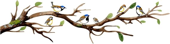 ShxTrade Metal Birds Wall Art, Vivid Birds on Branch Silhouette Wall Decor