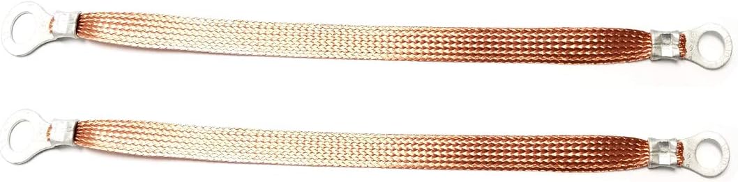 2 PCS 12 Width Flat Braided Bare Copper Engine Grounding StrapCopper Ground Braids 8 Length 1PC