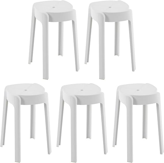 5-Pack Plastic Stack Stools, 18-Inch Portable Stackable Stools with Anti-Slip Foot Mat, Backless School Classroom Decoration Stools with Round Top, Classroom Seating for Students Child Kids