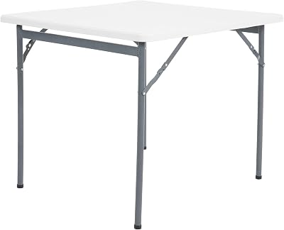 Multipurpose Banquet Squared Table Lightweight Folding Durable Desk with Secure Base for Indoor and Outdoor Events, 34 Inch, White
