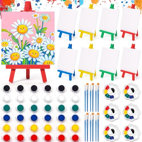 Partylamb 24 Sets Mini Acrylic Paint Kit with Plastic Easel, Canvas, Brushes, Palette, Painting Kits for Kids Girls Boys, Art Set Gifts for Birthday Party Favors Classroom Prizes Easter Gifts for Kids