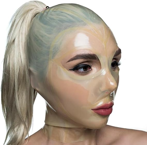 Translucent Latex Mask Hood Ponytail Open and Back Zipper Cosplay