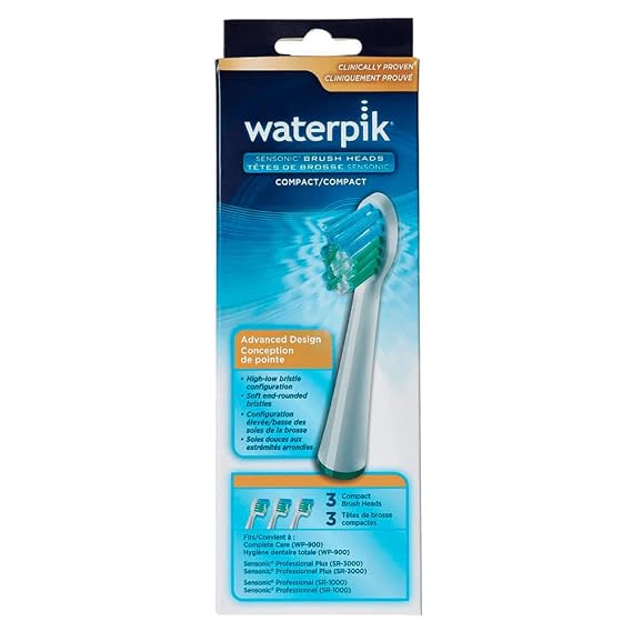 Waterpik Standard Brush Heads, Replacement Tooth Brush Heads For Former Sensonic/Complete Care Models, SRRB-3W, 3 Count
