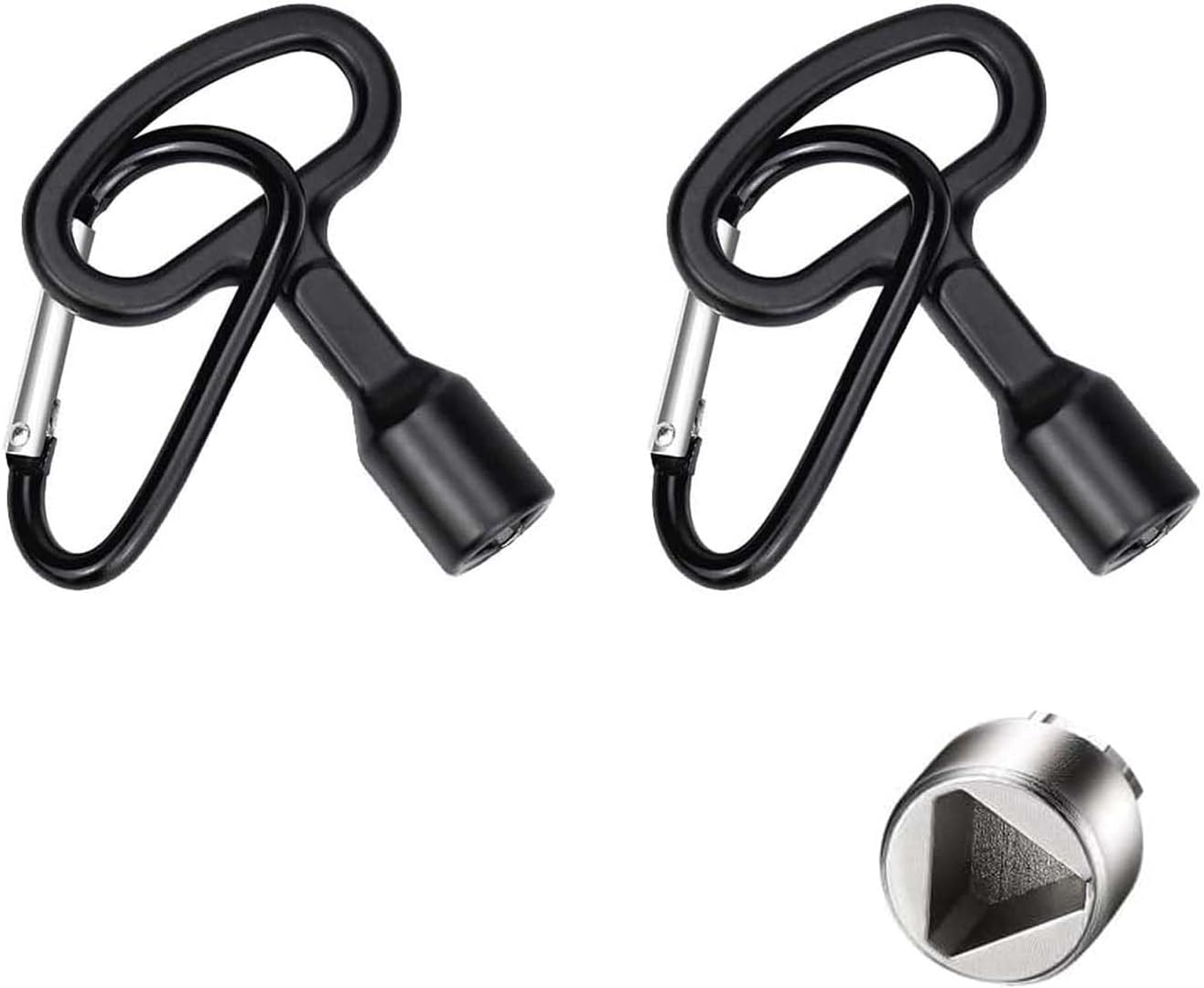 2Pcs 9mm Metal Triangular Key Electric Meter Box Key with 2 Spring Hooks, Meter Cupboard Key, Triangle Universal Key for Gas Meter Box Bin Water Mete Gas Tank, Portable