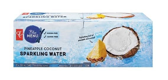 President's Choice PC Pineapple Coconut Sparkling Water 355ml Each Can (12 Pack)