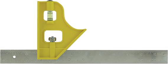 Mayes 11325 Combination Square, Made in USA, Combination Square 12 Inch, Woodworking and Framing, Stainless Steel Rule with Plastic Head, Level Vial, Depth Gauge, and Inch Scale