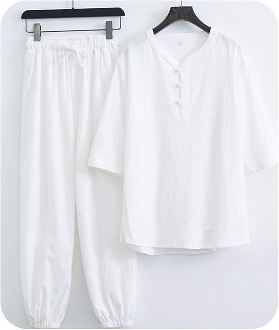 Women Zen Meditation Uniform Cotton Linen Tai Chi Uniform Short Sleeve Kung Fu Clothing White-S