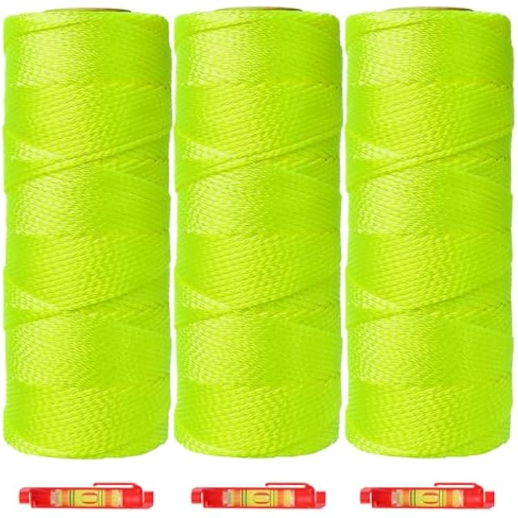 Mason Line String Line 3 Pcs,600 Ft Length Nylon Twine,18 Braided Nylon String for Gardening Or Masonry Tools,Twine String for Gardening,Yellow
