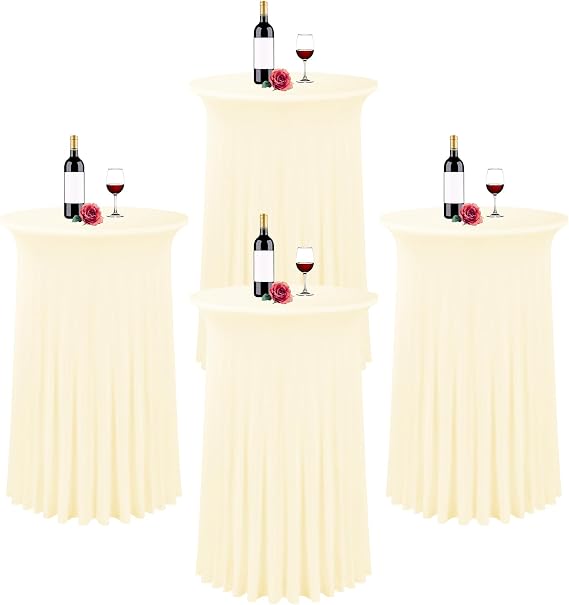 fani 4 Packs 32"x 43" Round Cocktail Table Skirt, Beige