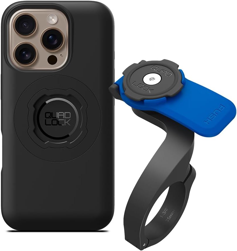 QUAD LOCK Out Front Handlebar Bicycle Mobile Phone Holder (V3) with MAG Mobile Phone Case for iPhone 16 Pro