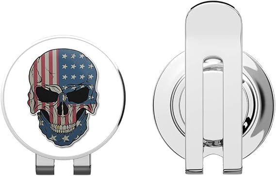 Skull American Flag Golf Hat Clip with Magnetic Ball Marker