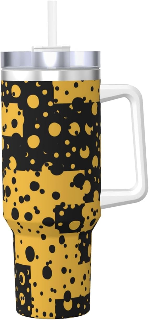 Black Yellow Abstract Pattern,40OZ Ice Bully Cup with Handle Stainless Steel Mug Water Bottle
