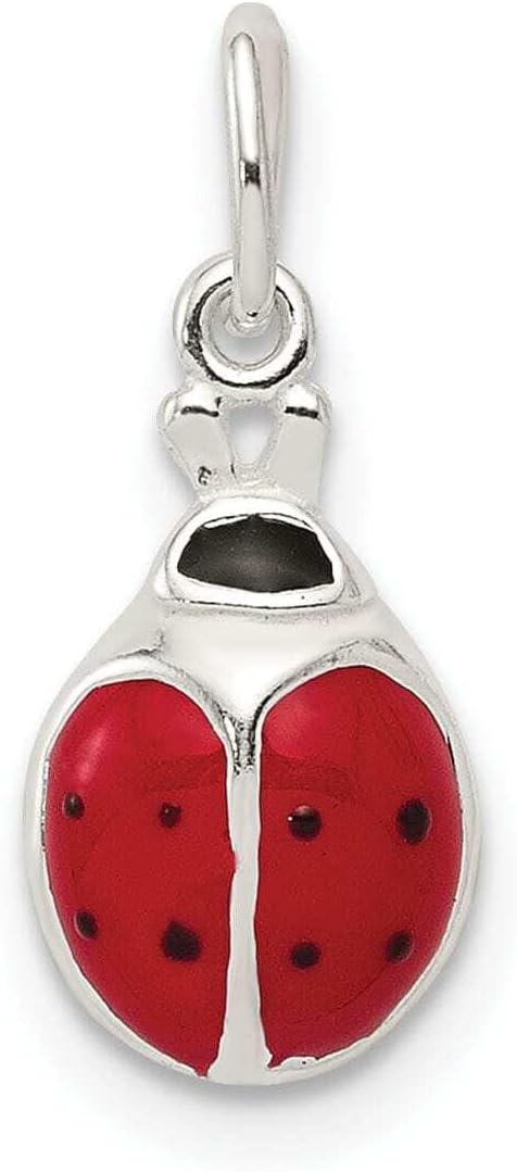 Bijou Silver Polished Concaved Enamel Lady Bug Charm