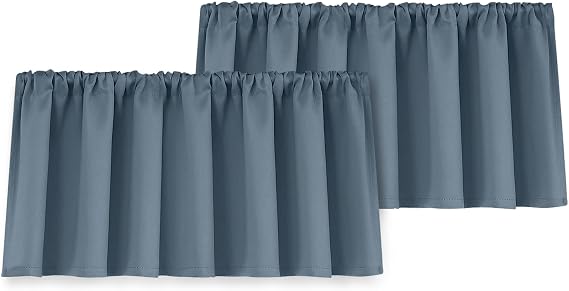 Yakamok 18 Inches Stone Blue Blackout Curtains Valances for Basement