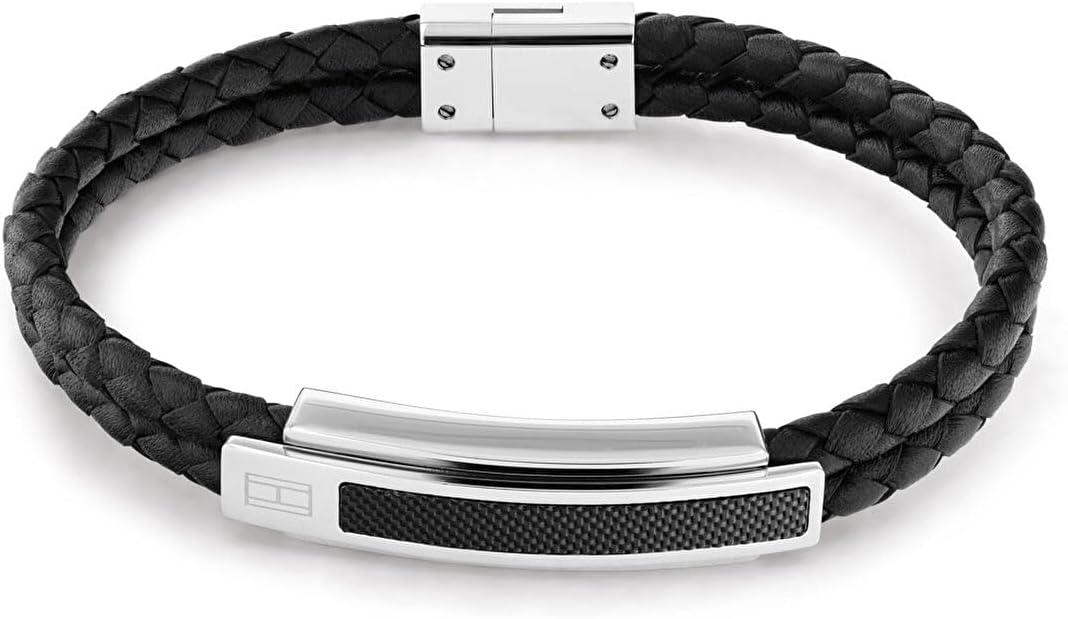 Tommy Hilfiger Men's Jewelry Carbon Fiber Leather Bracelet