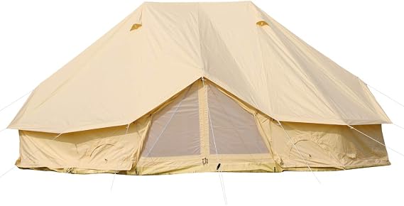6M Cotton Canvas Bell Tent 3 Doors Extra Large Waterproof Camper Tent with Roof Stove Hole for 8-12 People Camping Hiking Family Party