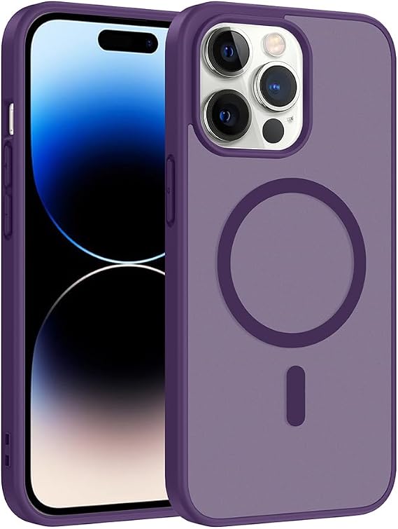 Coverzone iPhone 14 Pro İle Uyumlu Kılıf Magsafe Manyetik Kablosuz Şarj Uyumlu iPhone 14 Pro için kilif Z-Babet Derin Mor