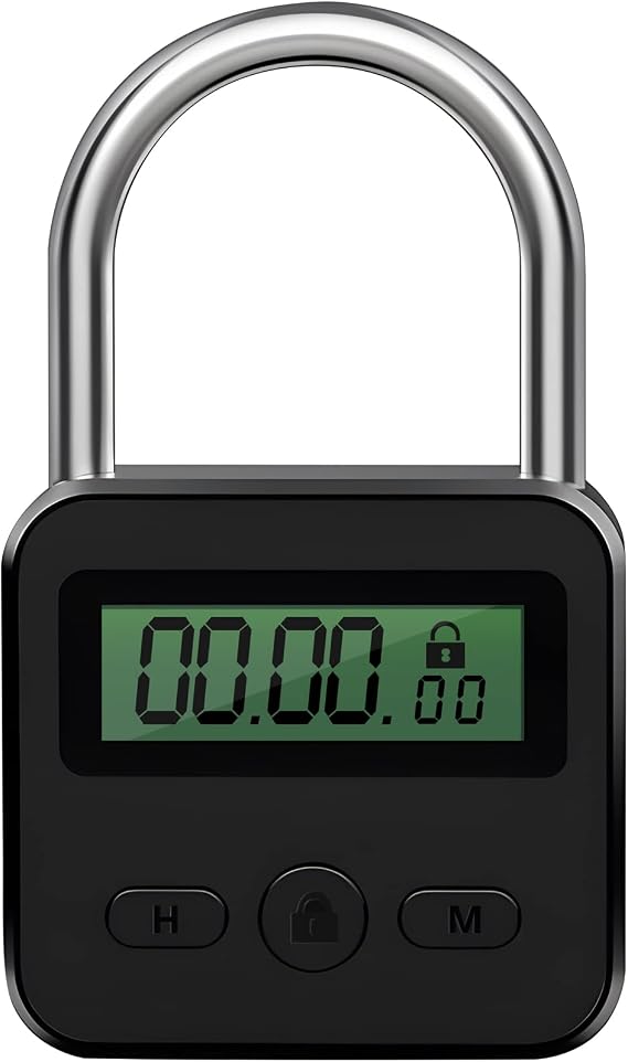 Metal Lock LCD Display Multi-Function Electronic Time 99 Hours Max Timing USB Rechargeable Padlock,Black