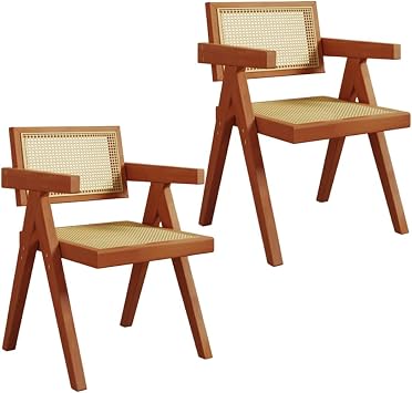 YVYKFZD Wooden Dining Chairs Set, Rattan Dining Room Chairs, Kitchen Chair with Backrest, Lounge Armchair Comfy Side Chair, for Bedroom Living Room Hotels(Cherry,2 pcs)