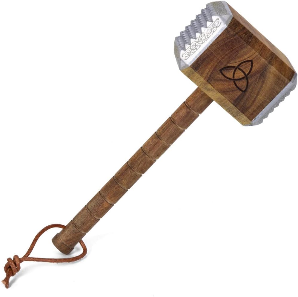 getDigital Mjölnir Meat Tenderizer Tool - Thors Hammer Kitchen Helper for Tenderizing Steak - Acacia Wood with Dual-Sided Aluminum Caps and Runes Decoration