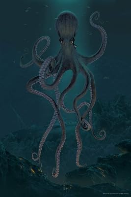 Giant Octopus Sea Depth by Vincent Hie Octopus Wall Decor Octopus Home Decor Sea Prints Wall Art Giant Octopus Decorations Ocean Bathroom Decor and Accessories Cool Wall Art Print Poster 12x18