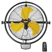 HiCFM 5000 CFM 20" Remote Control Wall Mount Fan, 3-Speed High Velocity Oscillating Wall Fans with Timer, Industrial Heavy Duty Wall-mounted Fan for Covered Patio, Gazebo, and Garage, UL Listed