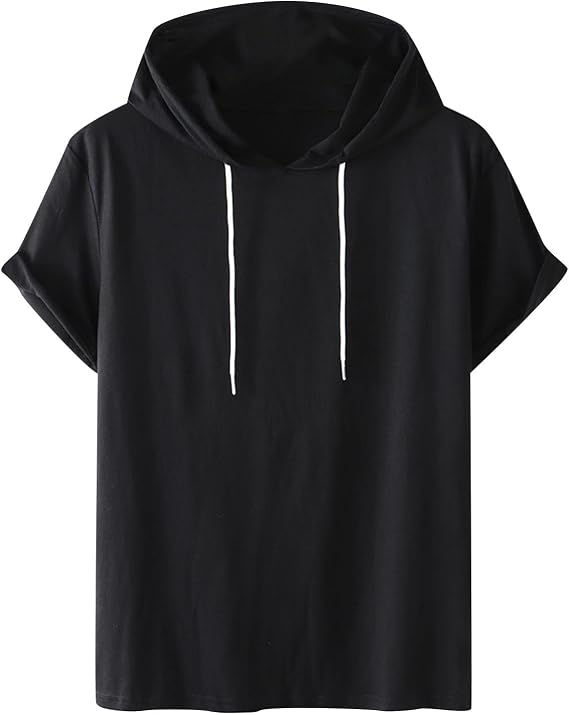Mens Short Sleeve Hooded T Shirt Workout Gym Hoodie Athletic Lightweight Sweatshirt Running Drawstring Casual Top
