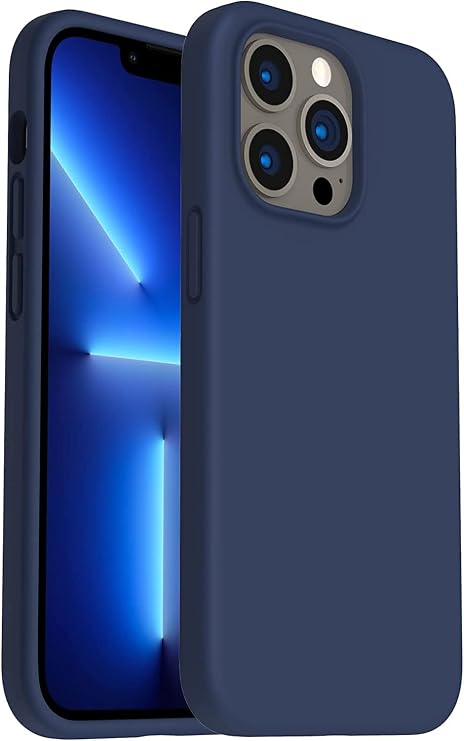 URUCHI iPhone 13 Pro ile Uyumlu Kılıf, İçi Kadife Kaplamalı İnce Sıvı Silikon Tam Koruma Yumuşak Jel Silikon Kapak, Lacivert