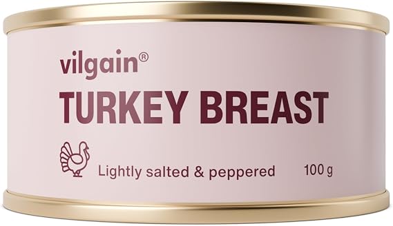 Vilgain Turkey Breast With Salt And Pepper (100 g) Ready-To-Eat Lean Poultry Meat Tin – High Protein Low Fat Canned Turkey, Ethically Sourced, No Preservatives, Snack Meal Protein Source