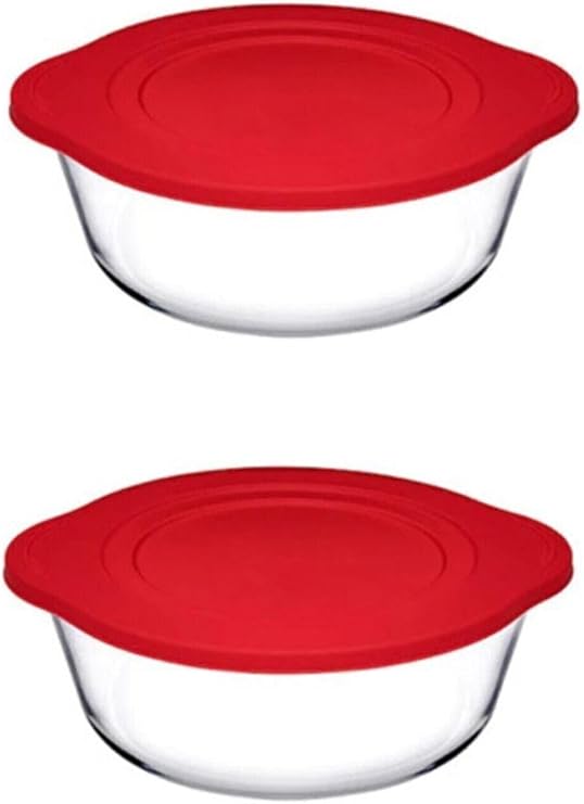 Paşabahçe 59001 Plastik Kapaklı Yuvarlak Borcam Saklama Kabı, 2100cc, 2 Adet