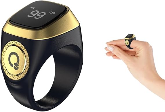 Smart Ring Counter, Smart Tasbih Zikr Ring, Muslim Islamic Prayer Smart Rings, Tasbih Counter Smart Ring, Tasbeeh Smart Counter, Digital Electronic Smart Tally Counter for Prayer (Black,18MM)
