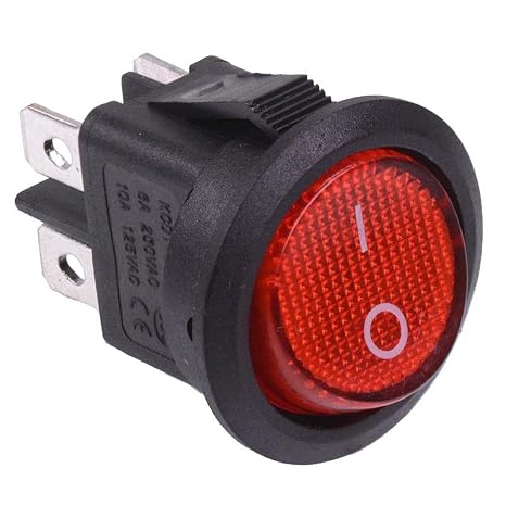Red On-Off illuminated Round Rocker Switch DPST 230V 20mm 4 Terminals Snap In Mounting DIY Hobby Electronics Automotive