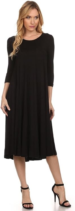 Private Label Women's A-line Midi Dress (X-Large, Black)