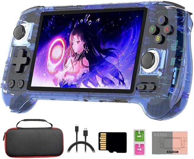 RG556 Retro Handheld Game Console 256G with 8000 Games, Android 13 Unisoc T820 5.48-inch AMOLED Screen Support WiFi for Adults Kids 4128G256G - with Carry Case