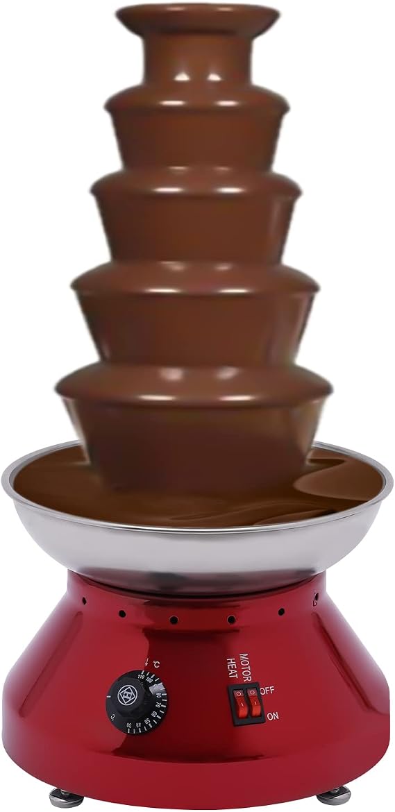 5 Tier Chocolate Fountain,7 Lb Large Capacity Stainless Steel Chocolate Fountain Machine,Chocolate Fondue Fountain for Wedding, Parties,230W (Red)