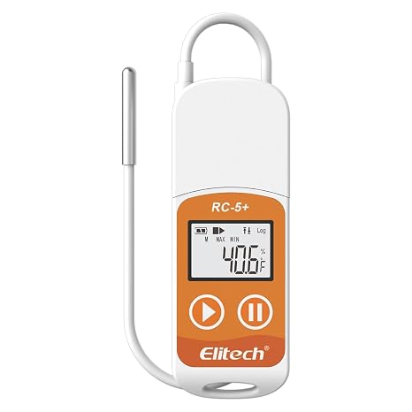 Elitech RC-5+ TE Temperatur-Datenlogger Wiederverwendbar Recorder 32000 Punkte PDF&CSV USB Hohe Genauigkeit Mit Kalibrierzertifikat Temperatur Logger Externer Sonde