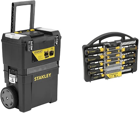 Stanley Mobile Work Centre Toolbox, 2 Tier Stackable Units, 1-93-968 Screwdriver Set 34 pcs - STHT0-62141