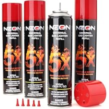 NEON Butane Fuel 300ml, 5X Premium Refined Butane Refill for Torch Lighter, 0 Impurities Lighter Fluid with Metal Nozzle & 5 Butane Gas Refill Adapters for Culinary, Welding, and DIY (4 Cans)