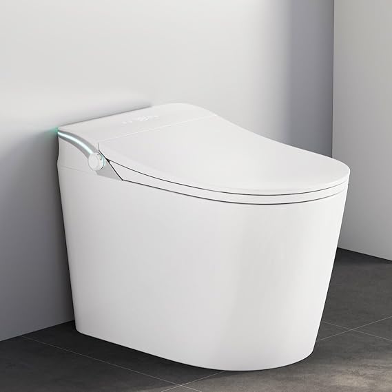 WinZo Smart Toilet,Tankless Toilets Dynamic Clean with Dryer,ADA Comfort Seat Height One Piece with Warm Water Bidet,Modern Smart Toilet with Bidet Built In with Foot Sensor,Power Outage Flush White