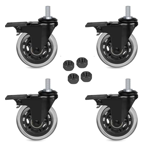 Hirate 3" Threaded Stem M10 x 20mm Heavy Duty Casters Wheels with Brakes