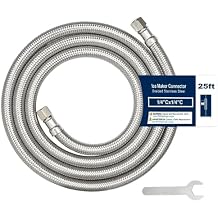 25ft Refrigerator water line with 1/4" Comp by 1/4" Comp Connection, Food grade PEX Inner Tube Fridge Water Line with Wrench, Stainless Steel Braided Ice Maker Water Hose