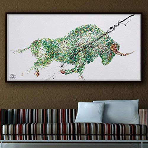Green Animal Bull Painting 55 Abstract Painting on canvas, Original handmade Oil painting, Modern Art, By Koby Feldmos
