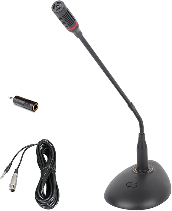 Podium Condenser Gooseneck Microphone,XLR Wired Connection for PC or Laptop with 3.5mm Adapter,Mute Button with LED Indicator,360 Adjustable Hose for Conferencing,Churches,Podcasting